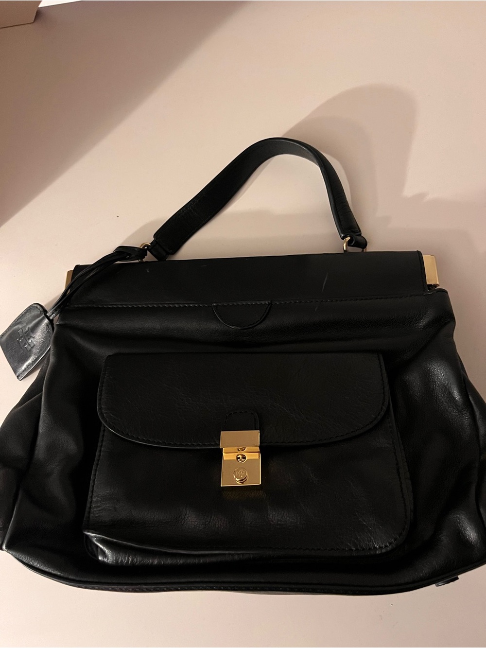 Tory Burch Norah Satchel Black Leather